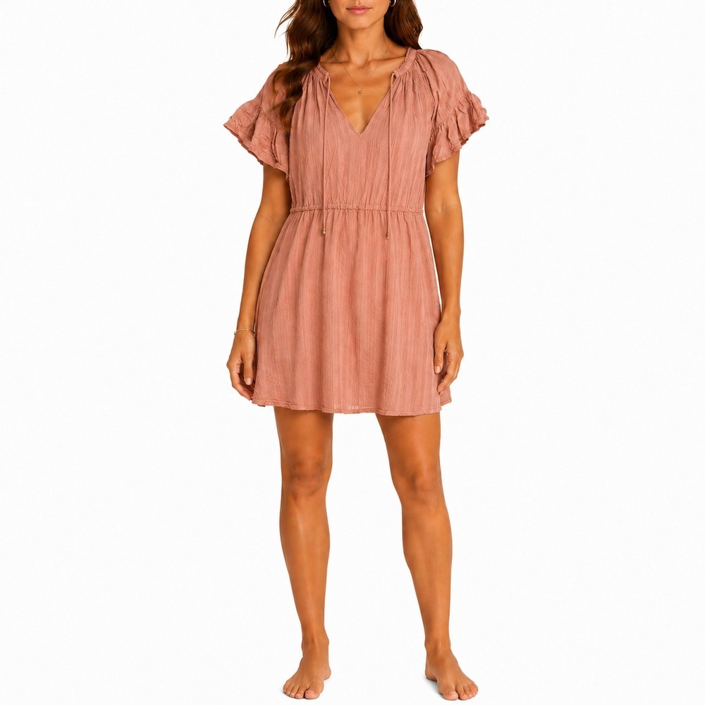 Gentle Fawn Tunic Dress Womens Medium Terracotta Boho Flutter Sleeve Lace Trim